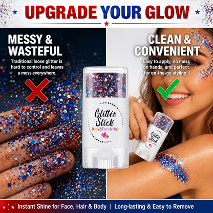 4th of July Glitter Stick | 3-in-1 Patriotic Glow😍✨Red, White & Blue Glitter Body Stick