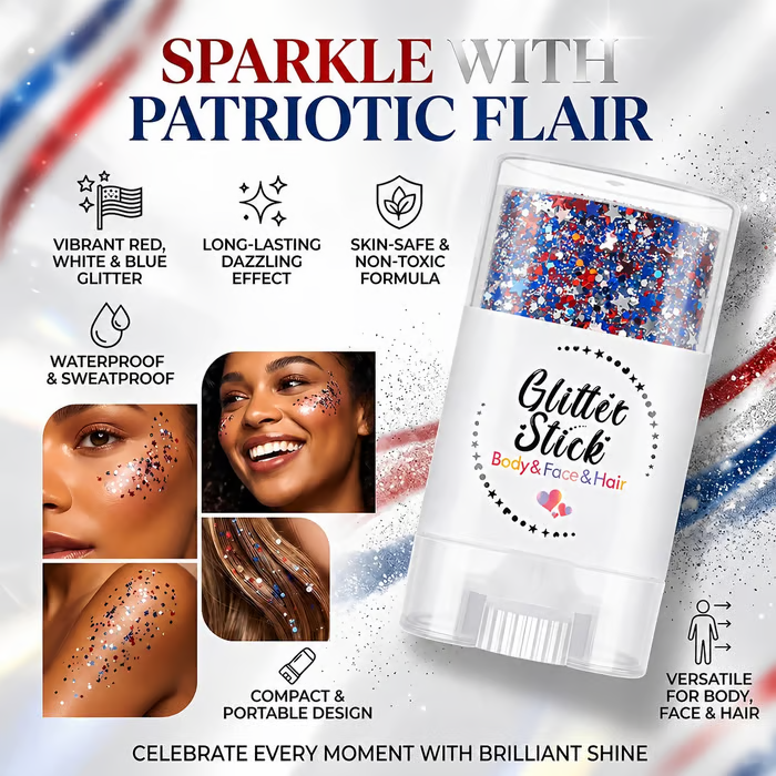 4th of July Glitter Stick | 3-in-1 Patriotic Glow😍✨Red, White & Blue Glitter Body Stick