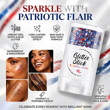 4th of July Glitter Stick | 3-in-1 Patriotic Glow😍✨Red, White & Blue Glitter Body Stick