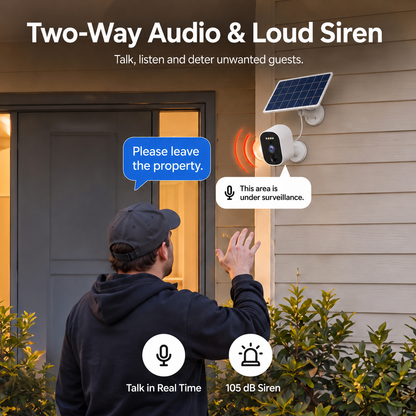 📷 Solar Cam Pan 2K – Outdoor Wireless PTZ Security Camera with Integrated Solar Panel, 360° Pan & Tilt, AI Person Tracking, Color Night Vision & IP65 Weatherproof