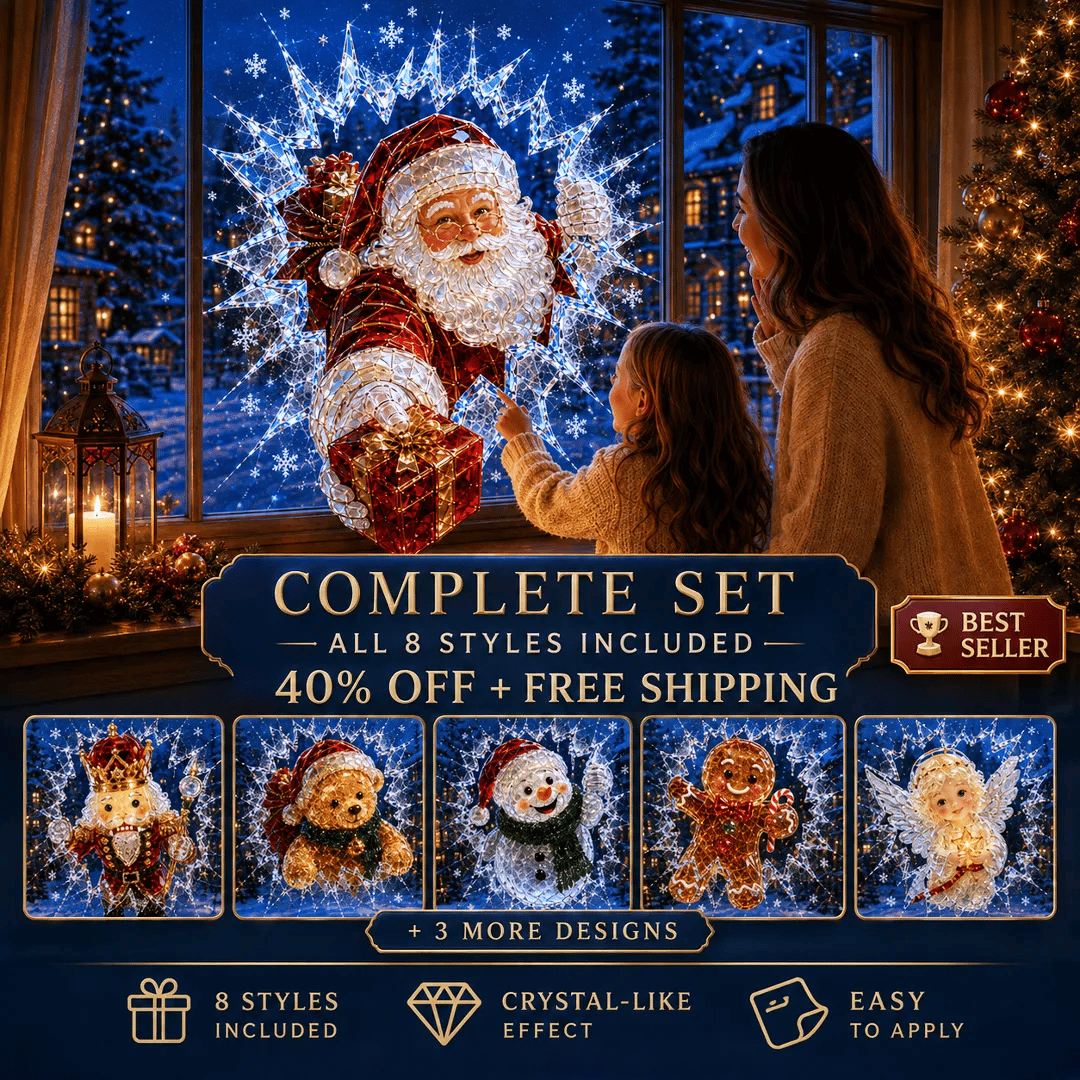 🎄Crystal Christmas Break-In Window Decal — 3D Shattered-Glass Holiday Window Decoration