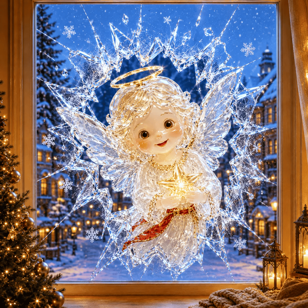 🎄Crystal Christmas Break-In Window Decal — 3D Shattered-Glass Holiday Window Decoration