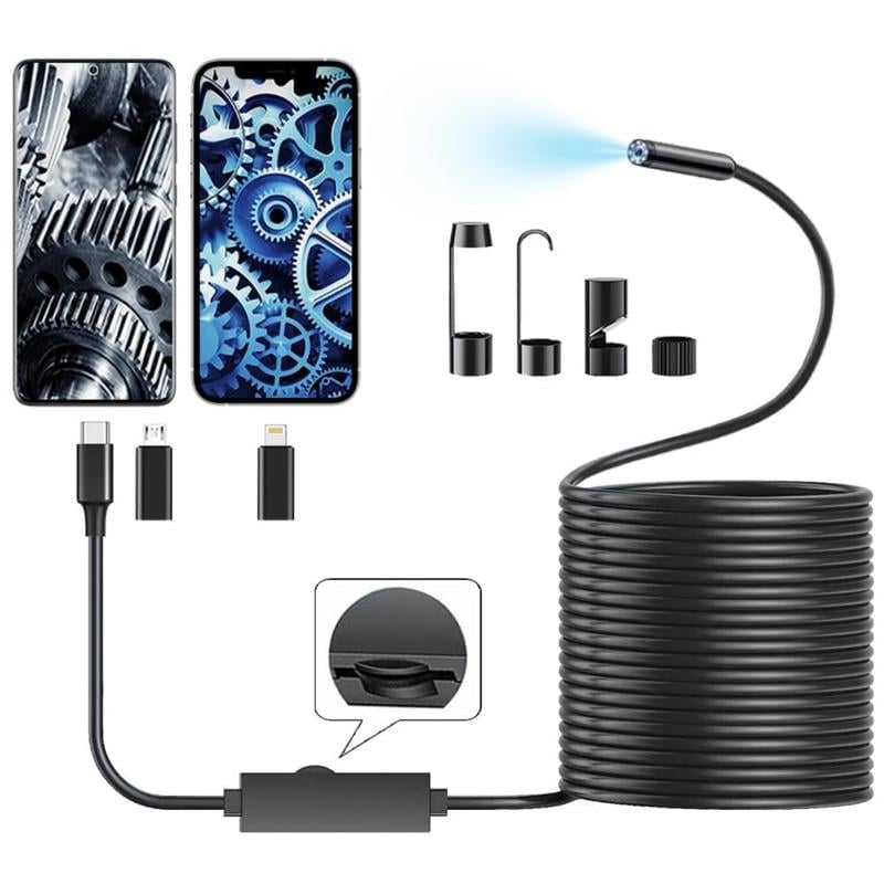 1920P HD Endoscope Camera with Light, Type-C & Lightning 3-in-1 Borescope Inspection Camera, Waterproof Snake Camera for iPhone, Android & PC