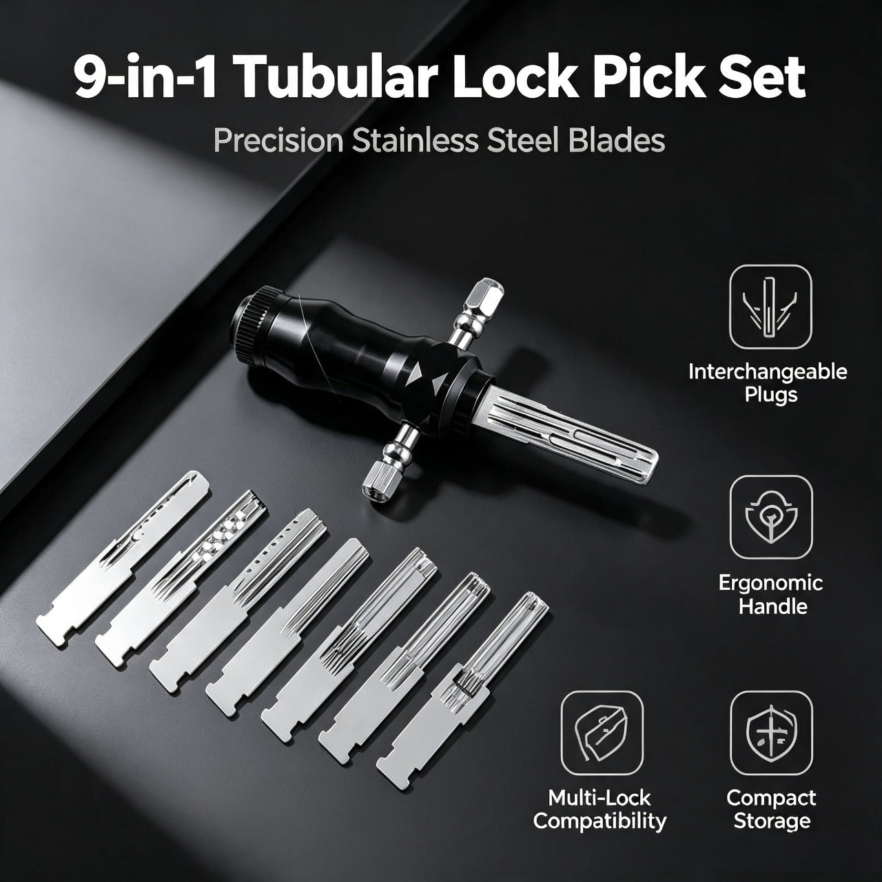 🔐Tubular Lock Pick Set: 9-in-1 Precision Unlocking Tool for Locksmiths