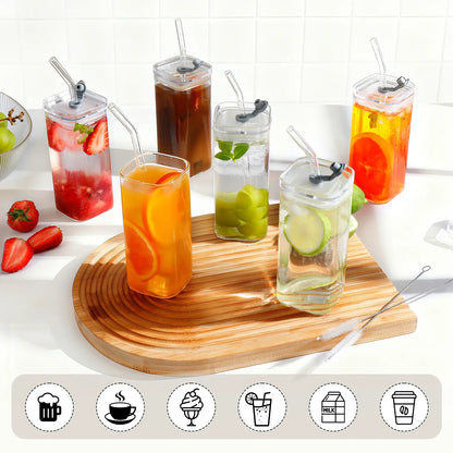 DWTS DANWEITESI 4-Pack Glass Cup and Straw Set - 13oz