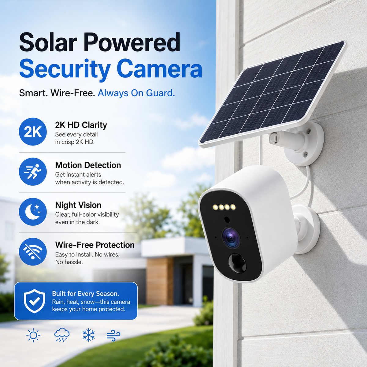 📷 Solar Cam Pan 2K – Outdoor Wireless PTZ Security Camera with Integrated Solar Panel, 360° Pan & Tilt, AI Person Tracking, Color Night Vision & IP65 Weatherproof