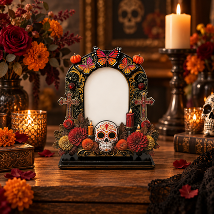 Day of the Dead Handcrafted Memorial Photo Frame Set—6 Colorful Wooden Offering Photo Frames