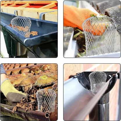 Aluminum Alloy Gutter Guard Filter 2 PCS, Roof Rain Gutter Downspout Strainer, Anti‐Clog Leaf Debris Catcher for Home Drainage System