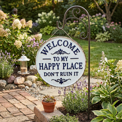 The "Happy Place" Boundary Sign – Funny Vintage Metal Wall Art , "Don’t Ruin It" Garden Decor ✨🏡