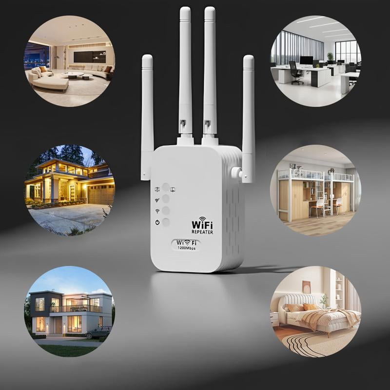 Upgraded 6-Antenna WiFi Extender, 300/1200Mbps Dual Band (5GHz/2.4GHz) Signal Booster