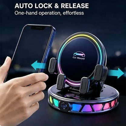 360° Rotating Wireless Charging Car Phone Mount with RGB LED Lights