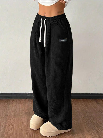 Women’s straight-leg corduroy casual pants with a fashionable drawstring waist