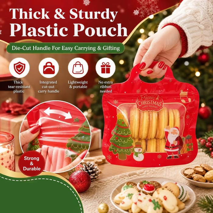 🎄Christmas Self-Sealing Treat Bags – Cute Gift Bags for Cookies & Candy