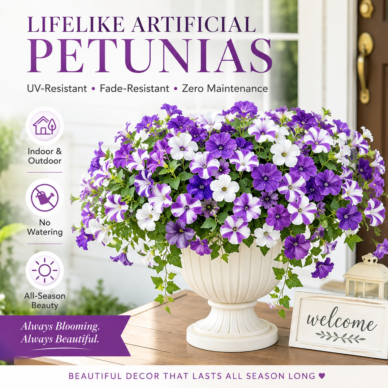 🔥 Fade-Proof, UV-Resistant Artificial Petunias – Vibrant, Colorfast Outdoor Flowers for Patio & Garden