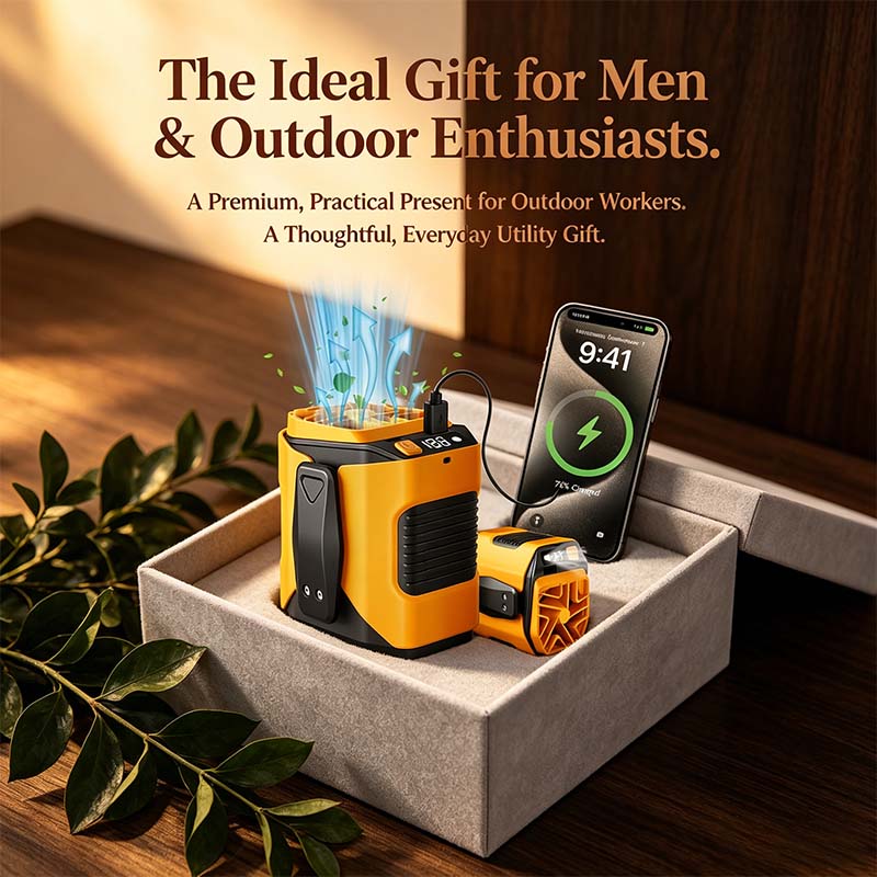 🌬️ Waist Wearable Portable Fan 🔋 Built-in 6000mAh Power Bank, 100 Speeds 5300RPM with LED Light for Work, Fishing & Camping