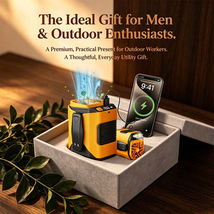 🌬️ Waist Wearable Portable Fan 🔋 Built-in 6000mAh Power Bank, 100 Speeds 5300RPM with LED Light for Work, Fishing & Camping