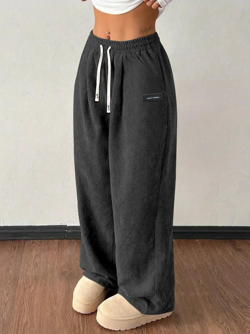 Women’s straight-leg corduroy casual pants with a fashionable drawstring waist
