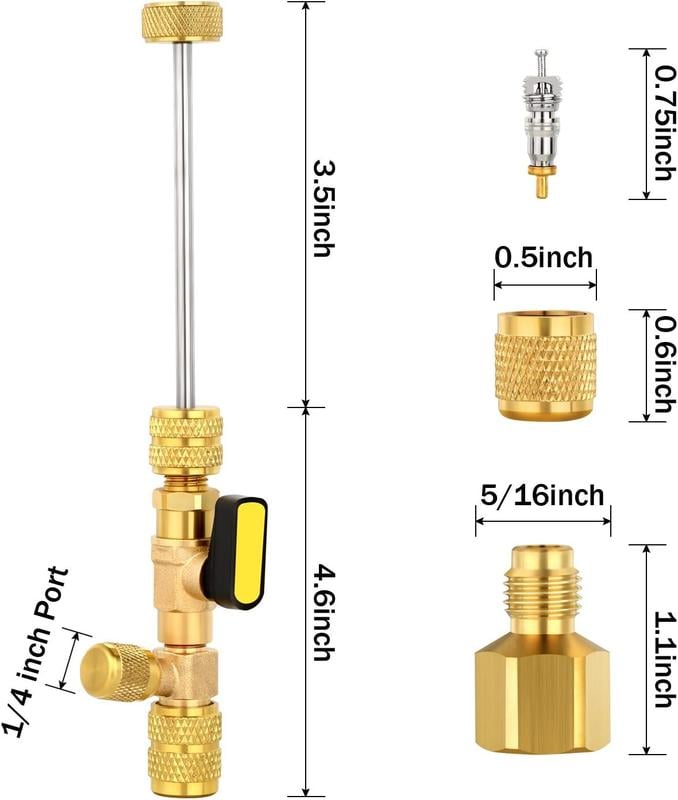 🧰HVAC Valve Core Removal Tool with Dual Size SAE 1/4" & 5/16" Port, AC Schrader Valve Core Remover Installer for R22 R410A R32 Refrigeration Air Conditioning Systems