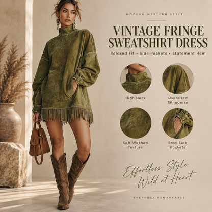 Limited time sale🔥Women's High Neck Oversized Fringe Sweatshirt Dress with Side Pockets