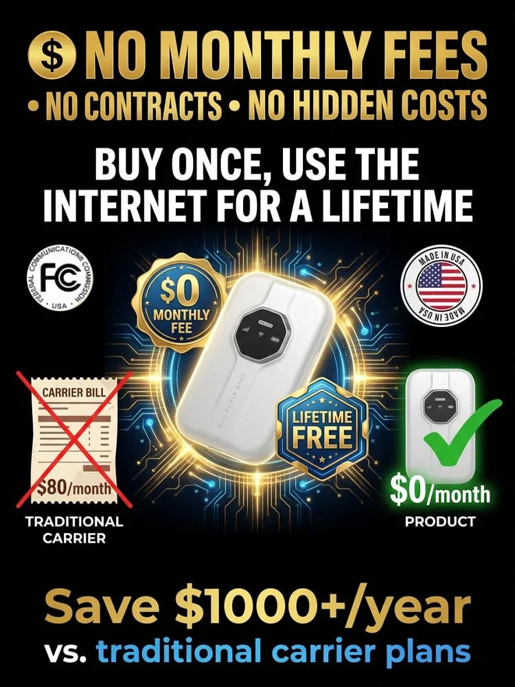 [Global Coverage, Free for Life] Boundless Portable Wi-Fi– 🛡️No SIM, No Contract, No Hidden Costs