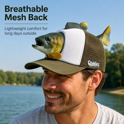 3D Realistic Fish Novelty Fishing Hat – Funny Breathable Outdoor Cap for Anglers