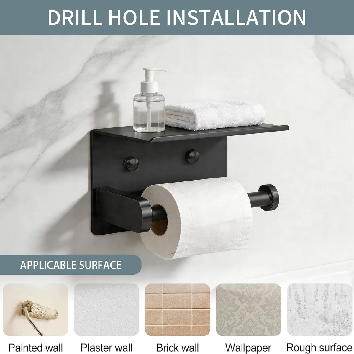 DGAPHRO Black Stainless Steel Toilet Paper Holder with Shelf for Bathroom and Kitchen