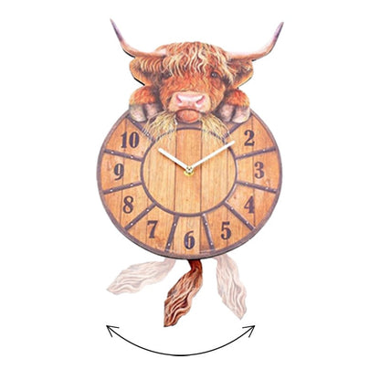 Swinging Tail Highland Cow Wall Clock