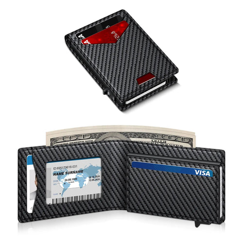 💼Minimalist Men's Slim Wallet: 9 - 13 Cards, ID Window. RFID - Blocking, Aluminum Bifold Pop - Up
