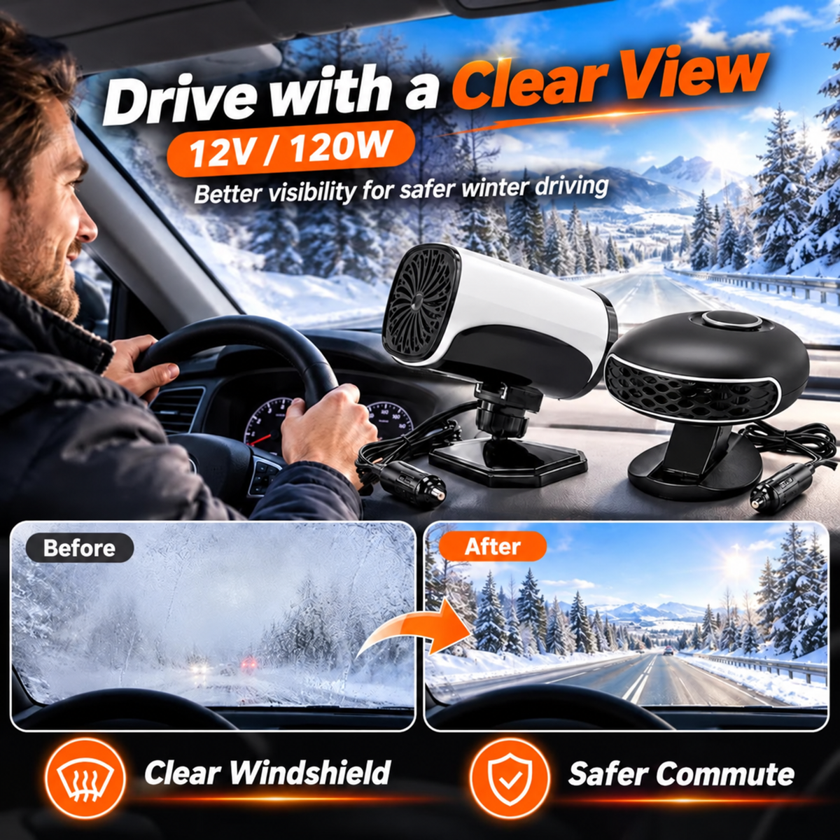 ✨Portable Car Heater Defroster with 360-Degree Rotating Base