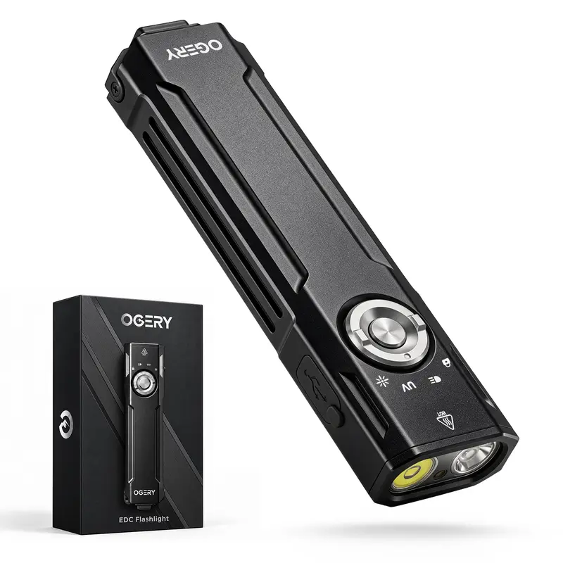 4 in 1 Rechargeable EDC Flashlight | 1100 Lumens Pocket Flashlihgt with UV Light & Green Beam
