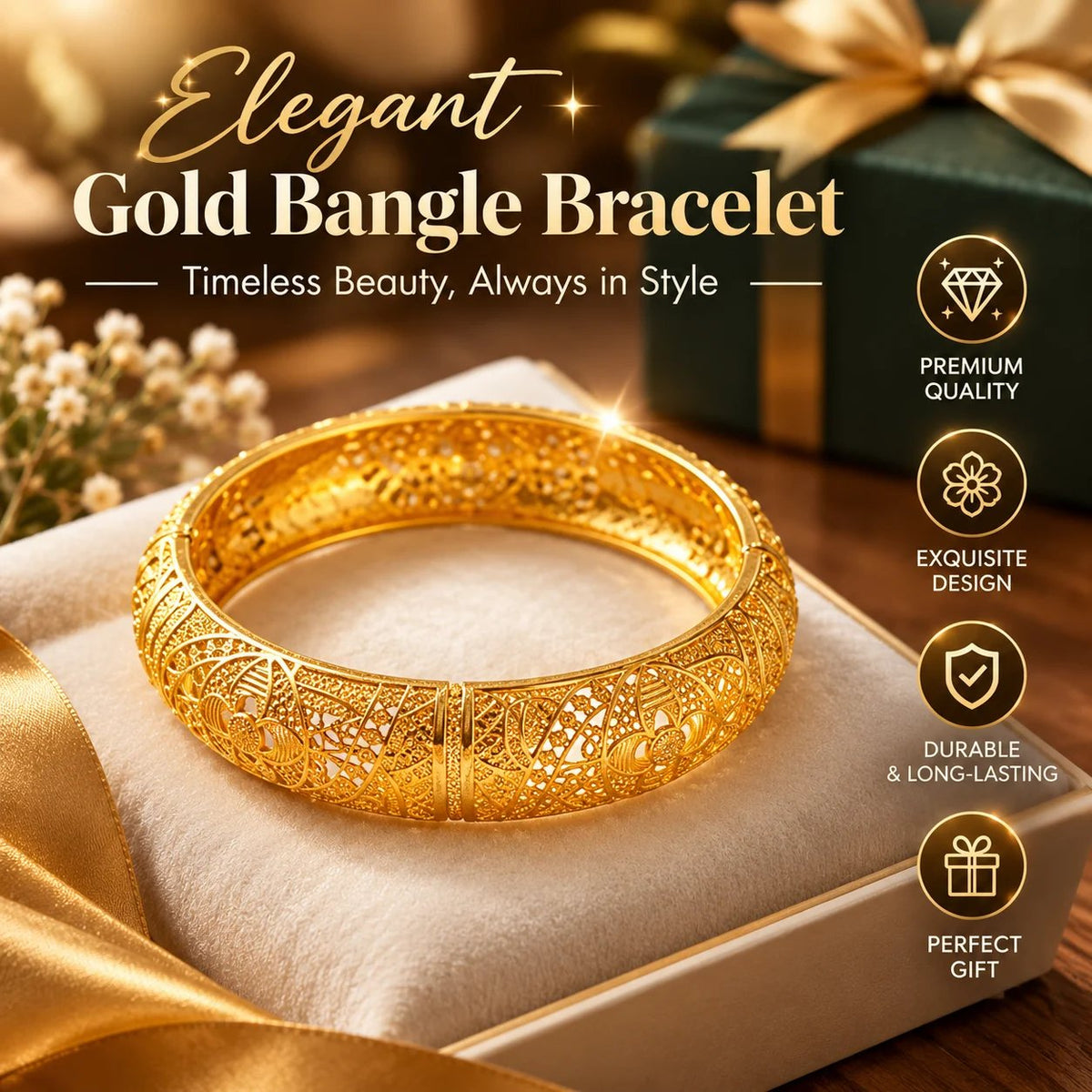 ✨18K Gold Bangle Bracelet for Women – Elegant Everyday Jewelry