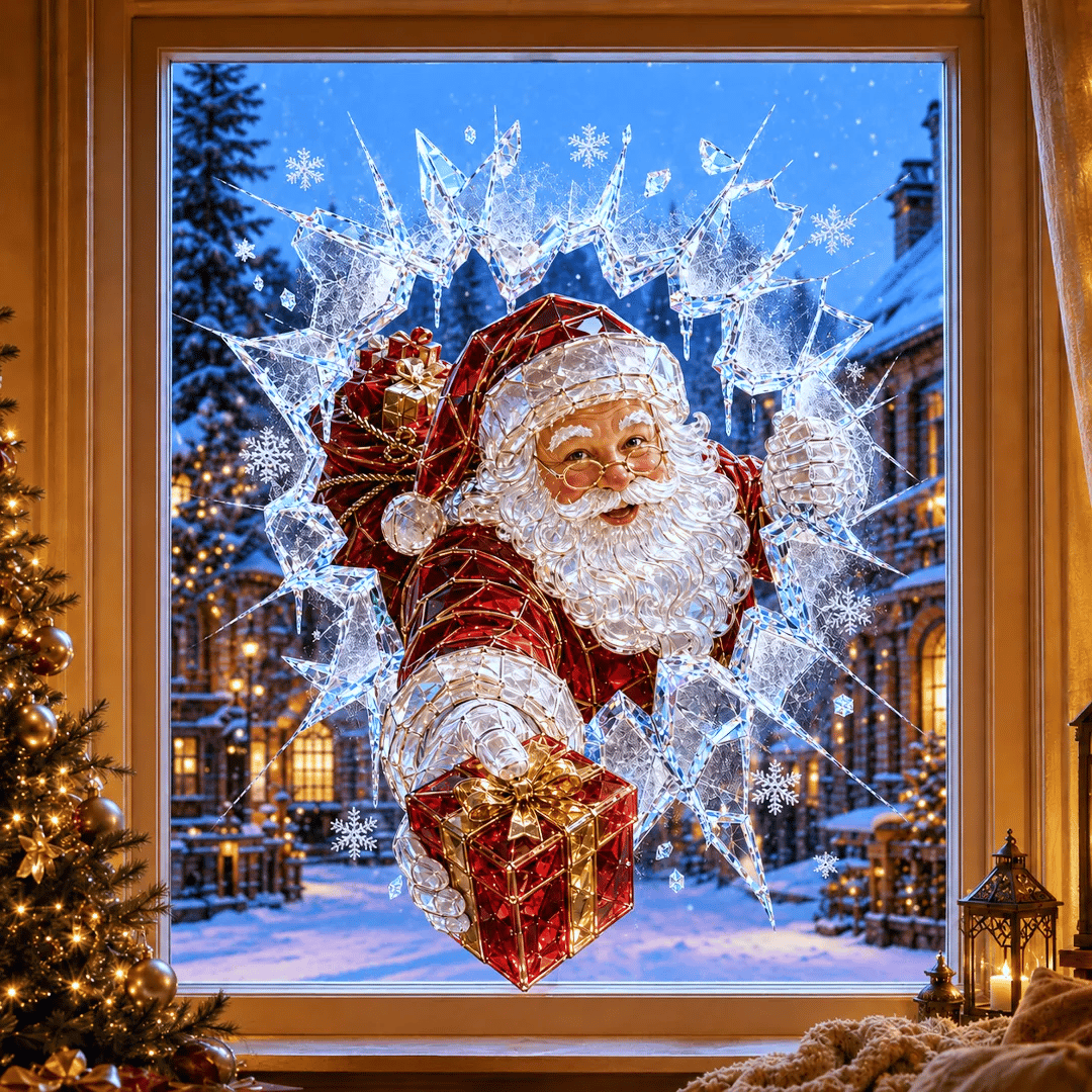🎄Crystal Christmas Break-In Window Decal — 3D Shattered-Glass Holiday Window Decoration