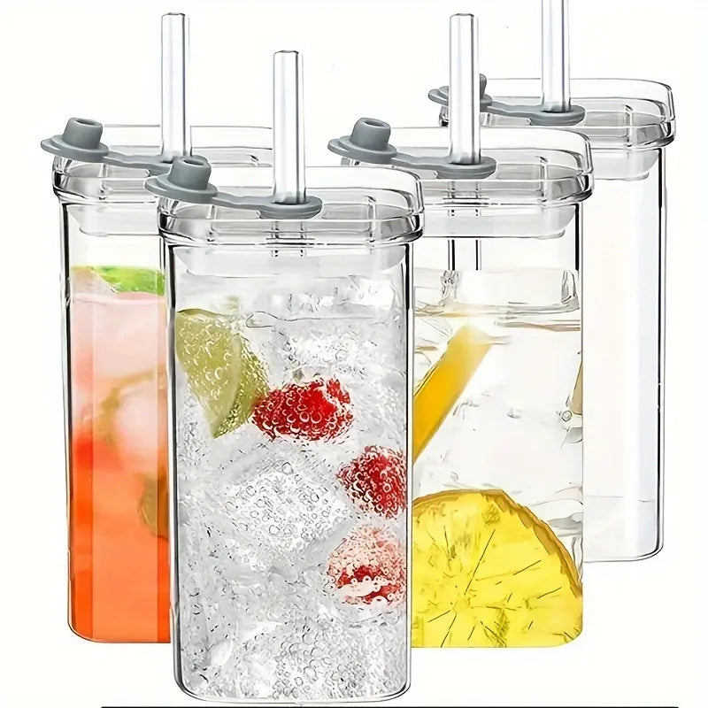 DWTS DANWEITESI 4-Pack Glass Cup and Straw Set - 13oz