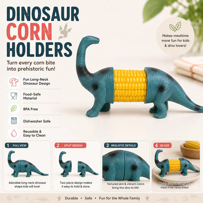 🔥Last Day 50% OFF - 🦖 Cute Dinosaur Corn Holders – Fun Stainless Steel BBQ Kitchen Gadget Set
