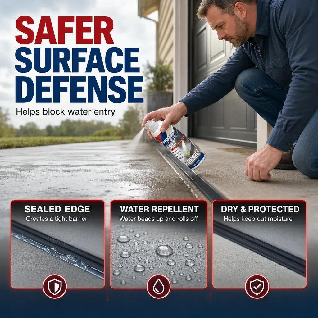 Water-repellent sealed edge and dry protected surface examples