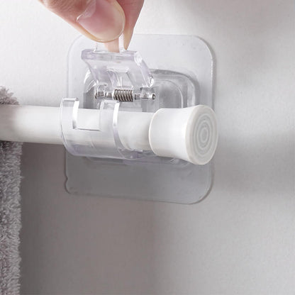 No Drill Clear Curtain Rod Brackets 4 Pcs Self-Adhesive Mount Nail Free Hangers for Bathroom, Bedroom, Hotel