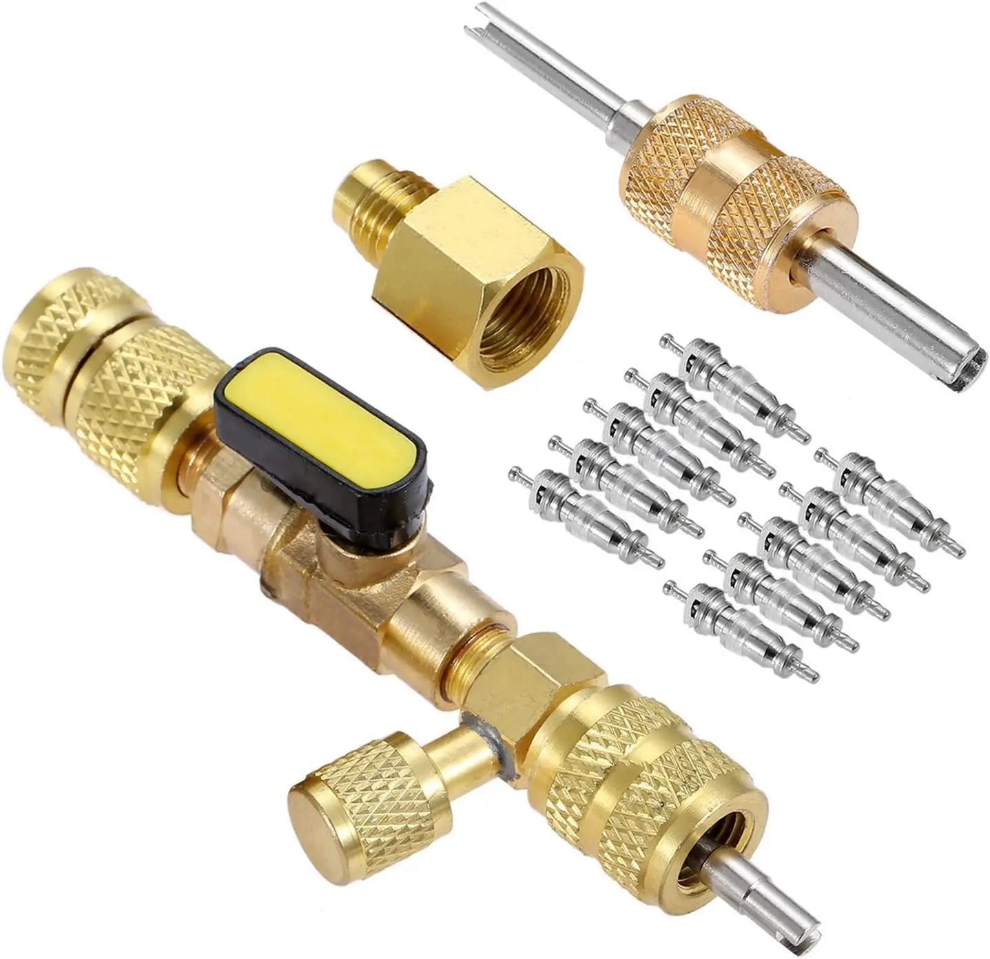 🧰HVAC Valve Core Removal Tool with Dual Size SAE 1/4" & 5/16" Port, AC Schrader Valve Core Remover Installer for R22 R410A R32 Refrigeration Air Conditioning Systems