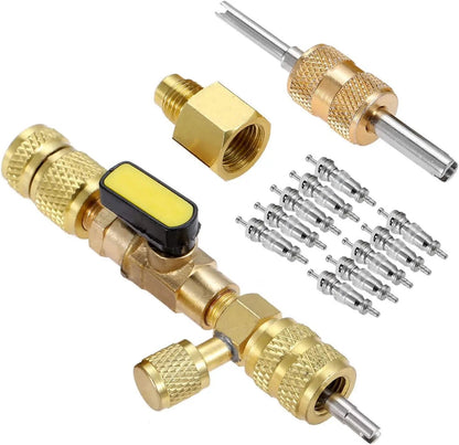 🧰HVAC Valve Core Removal Tool with Dual Size SAE 1/4" & 5/16" Port, AC Schrader Valve Core Remover Installer for R22 R410A R32 Refrigeration Air Conditioning Systems