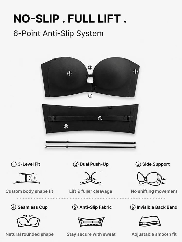 🔥Women's Strapless Front Closure Push-Up Bra