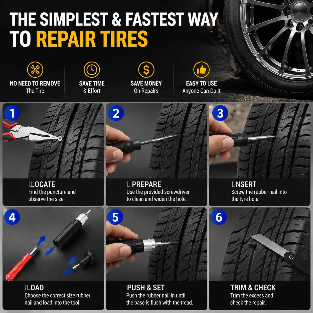 🍄 Mushroom Tire Repair Kit – Compact Roadside Puncture Tool Set
