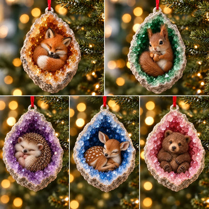 🎄Early Bird Christmas Sale 50% OFF |✨Woodland Geode Animal Ornaments – Tiny Christmas Friends Hidden in Crystal Magic