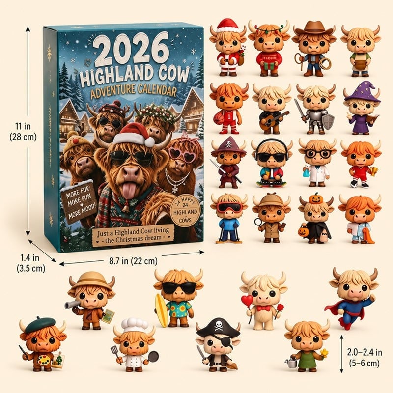 🐂🎄 2026 Highland Cow 24‐Day Christmas Advent Calendar Collectible 3D Figurines