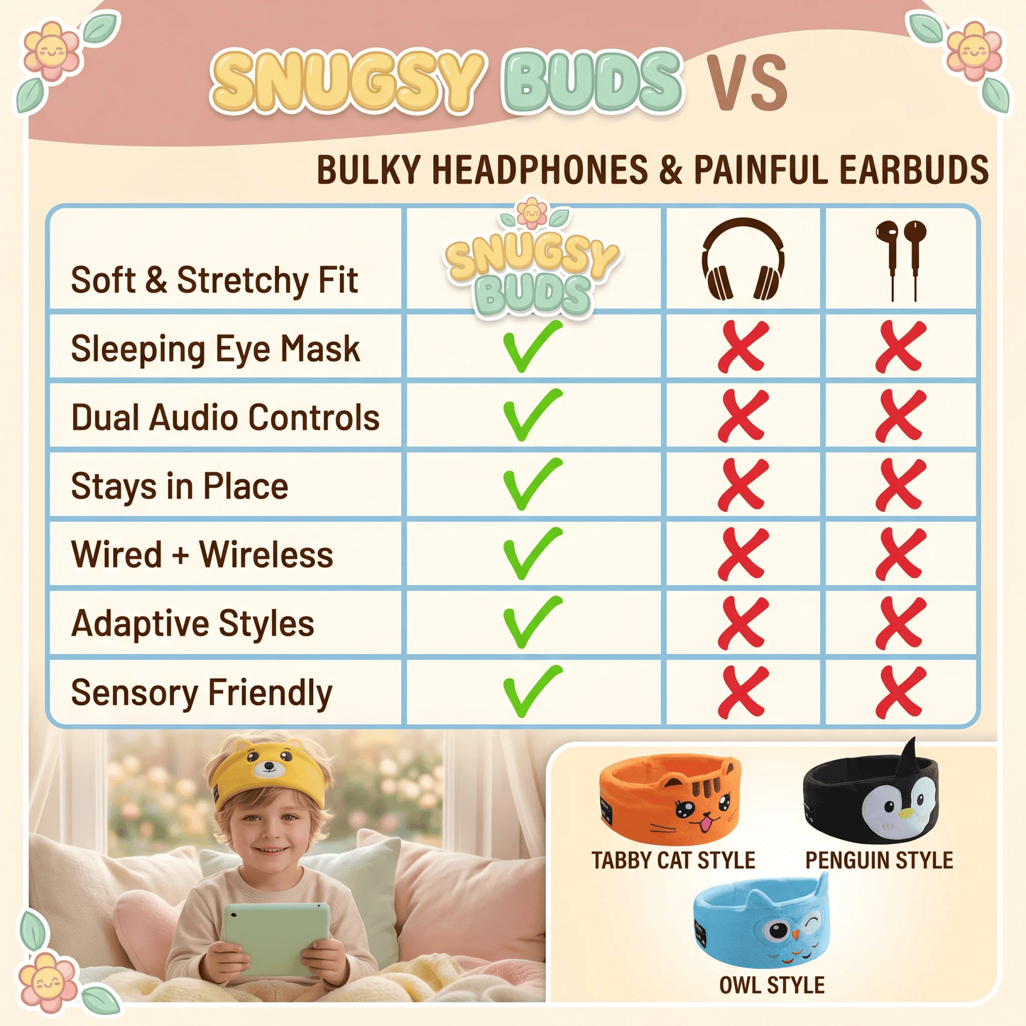 🔥HOT SALE 49% OFF🧒🎧Kids Bluetooth Sleep Mask Headband – 😴✨Super Soft Fleece With Thin Wireless Music Speakers for Travel Nap Bedtime