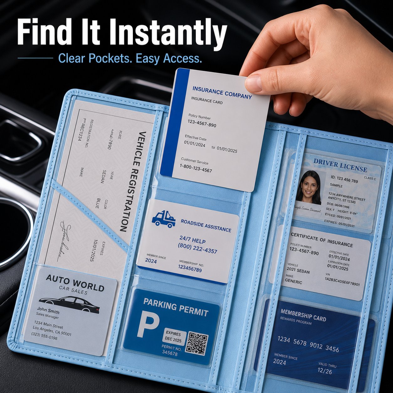 🚗 Car Registration & Insurance Document Holder | Premium PU Leather Organizer