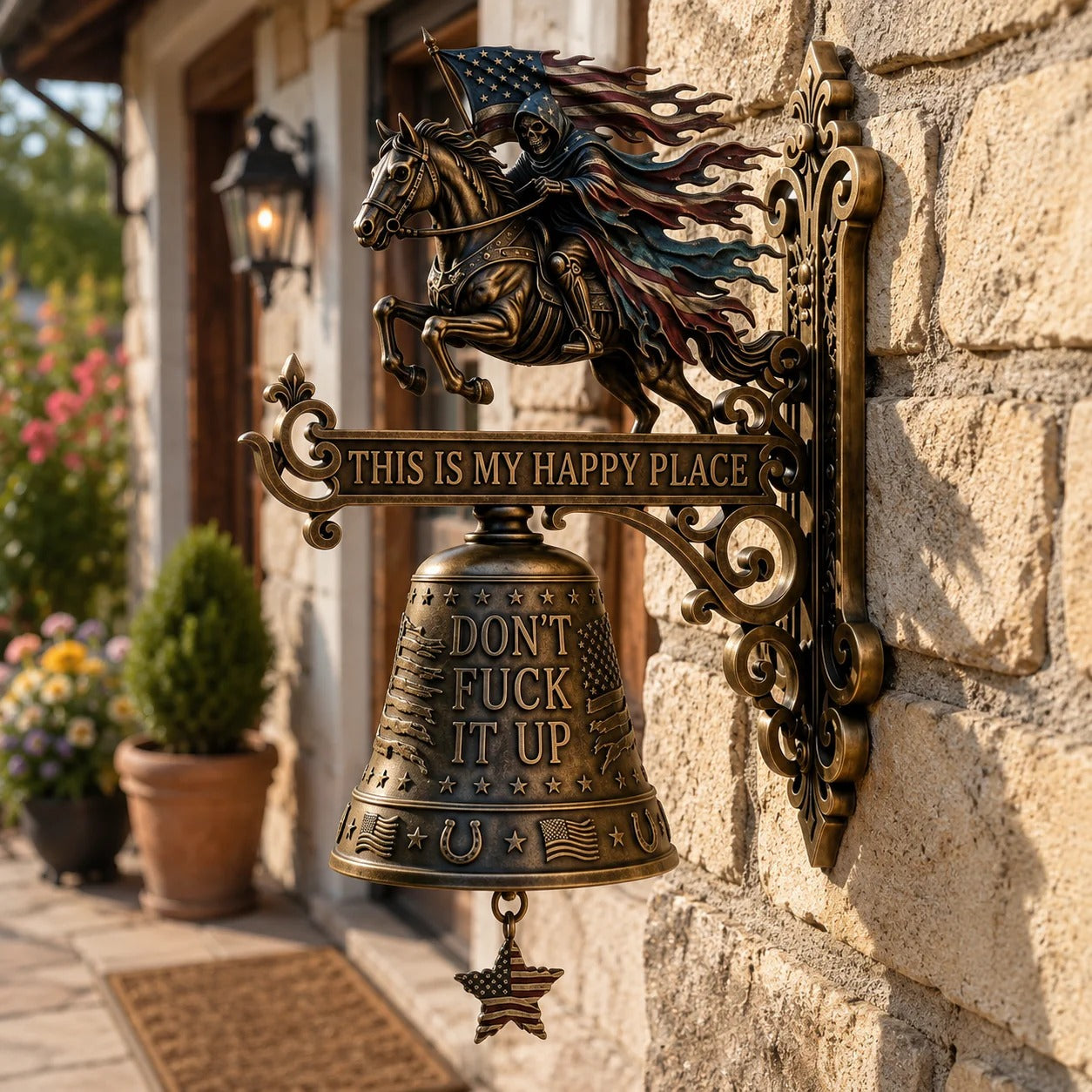 🏍️ Skull Rider Bell – “This Is My Happy Place” Wall Bell