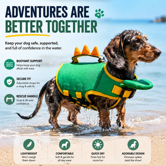 Adjustable Dinosaur Dog Flotation Life Jacket for Water Activities