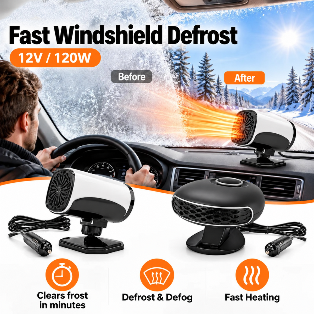 ✨Portable Car Heater Defroster with 360-Degree Rotating Base