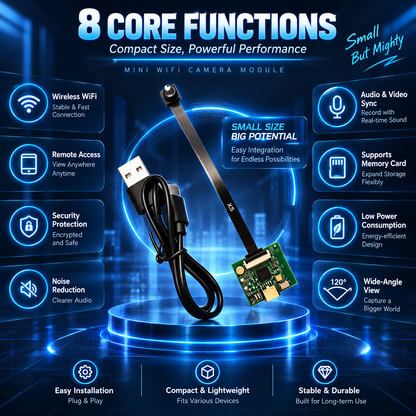 Remote WiFi Mini Camera Module – Real-Time Viewing, Wireless Control & Expandable Storage