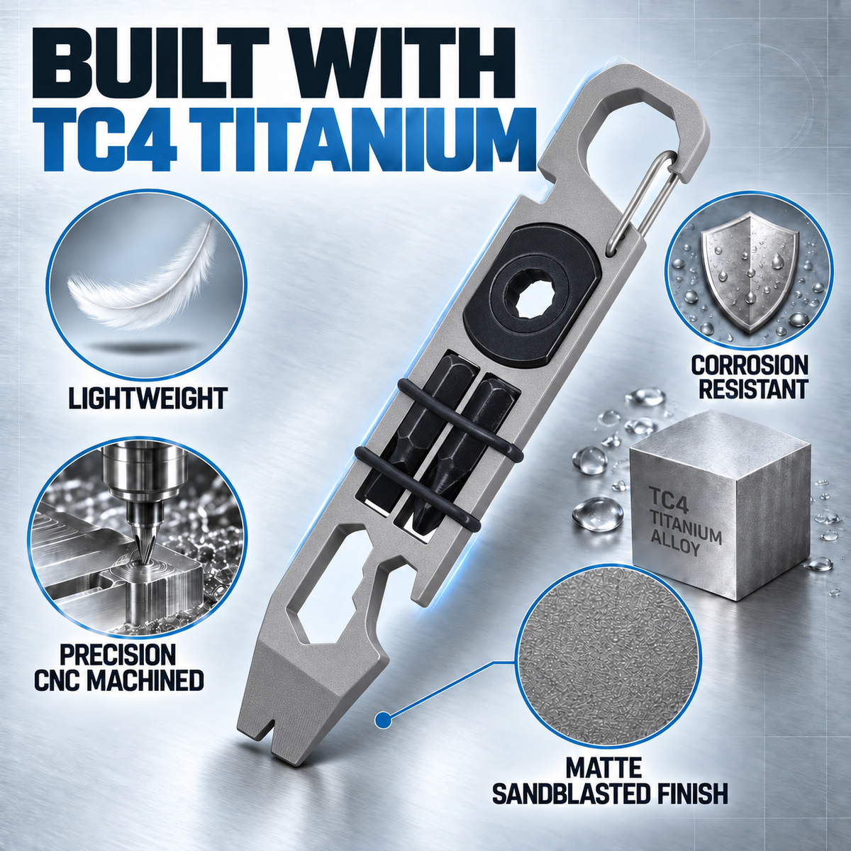 🔧 TC4 Titanium EDC Multitool with Pry Bar & Screwdriver Bits