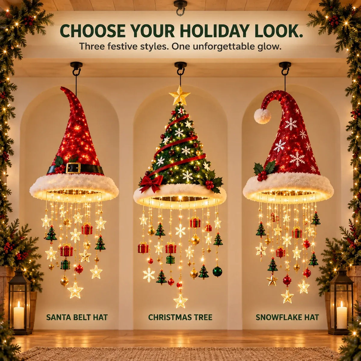 🎅 Lighted Santa Hat Hanging Chandelier 🎄
